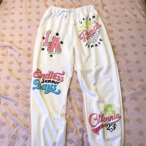 graphic white sweatpants